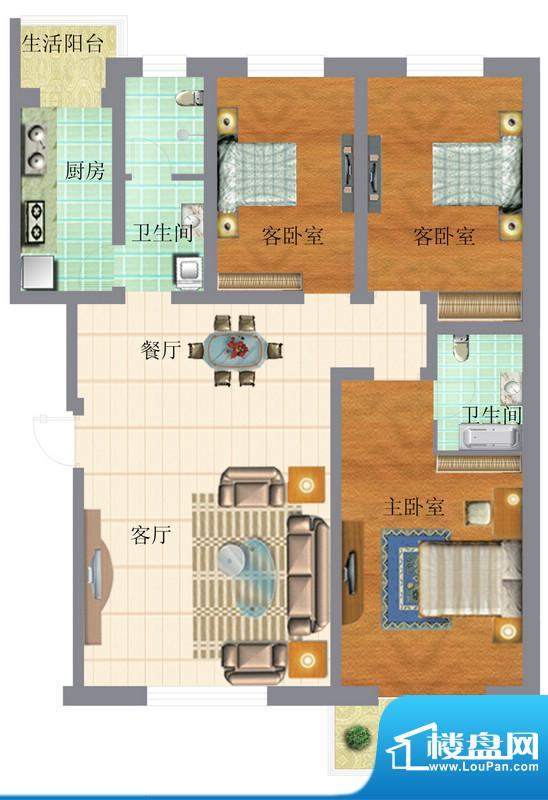 苏园户型图D户型 3室2厅2卫1厨面积:143.12平米
