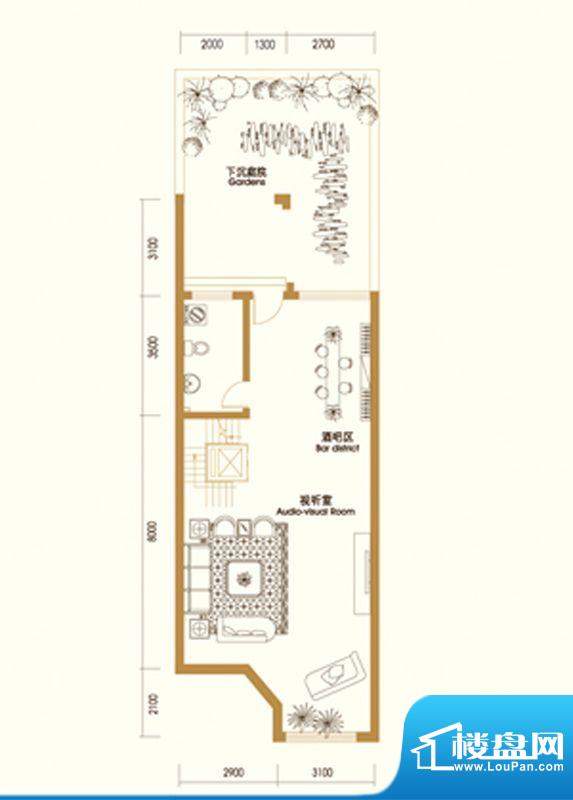江南新城户型图D户型庭院层 3室面积:306.00平米