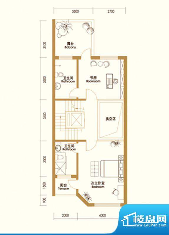 江南新城户型图D户型二层 3室4面积:306.00平米