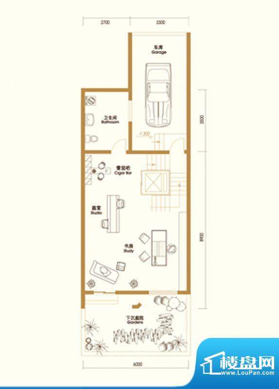 江南新城户型图C户型庭院层 3室面积:303.00平米