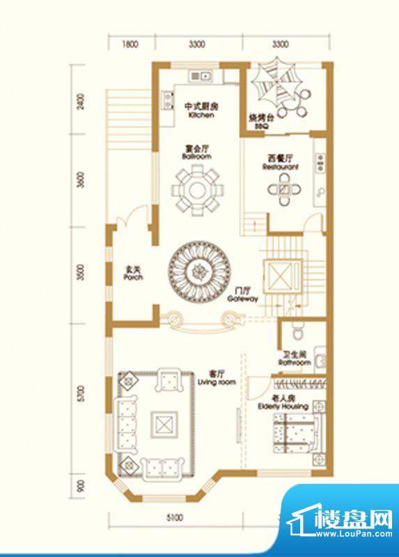 江南新城户型图A户型首层 3室7面积:401.00平米