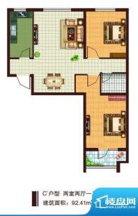 龙鼎天悦户型图c户型2室2厅1面积:92.41平米