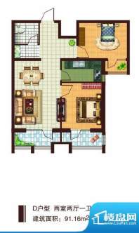 龙鼎天悦户型图D户型 2室2厅1卫面积:91.16平米