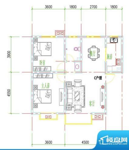 庄辰丽景苑户型图C户型 2室2厅面积:97.21平米