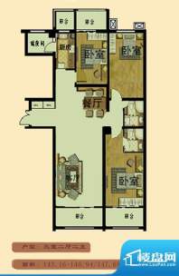 天阔一品户型图三居户型 3室2厅面积:143.36平米