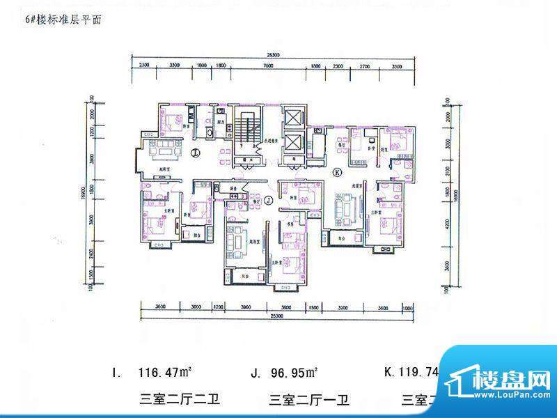 金筑香水岸户型图6号楼标准层户面积:116.47平米