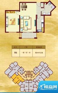 青岛印象金沙滩户型图b户型 1室面积:79.00平米