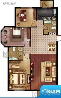 青岛印象金沙滩户型图A户型 3室面积:136.00平米