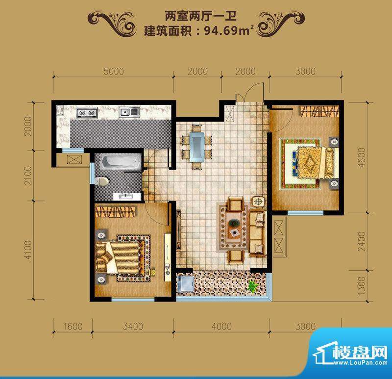 领世郡户型图D户型 2室2厅1卫面积:94.69平米