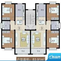 丽景园户型图c户型 2室2厅1卫1面积:83.91平米