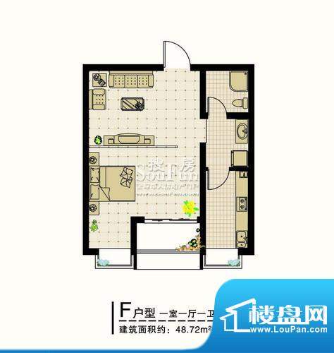 尚居户型图F户型 1室1厅1卫1厨面积:48.72平米