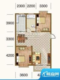 宜居山海域户型图标准层两居室面积:106.38平米