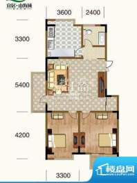宜居山海域户型图标准层两居室面积:107.18平米