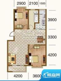 宜居山海域户型图标准层两居室面积:96.39平米