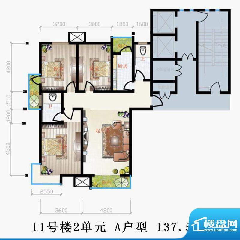 天润家园户型图11号楼2单元 A户面积:137.50平米