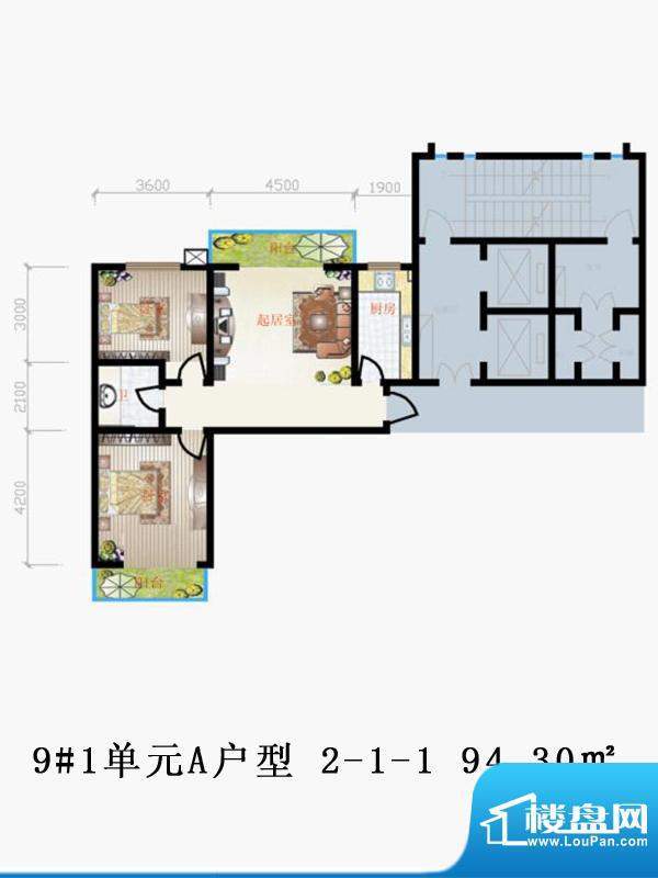 天润家园户型图9#1单元A户型 2面积:94.30平米