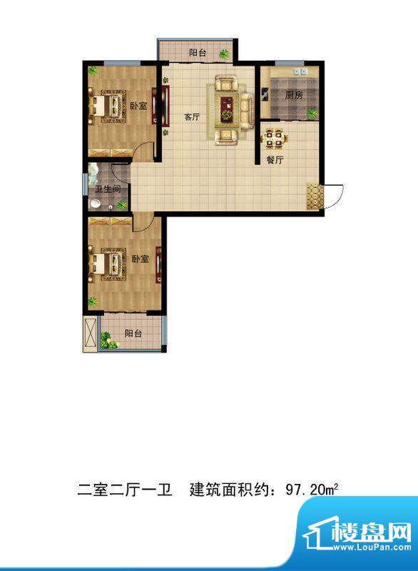 御景阁户型图15号楼23号楼A户型面积:97.20平米