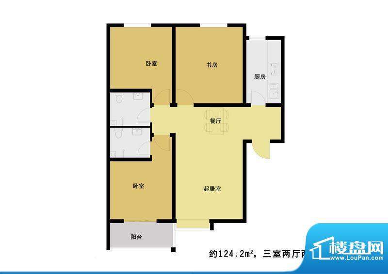 丰河苑二期户型图D1户型 3室2厅面积:125.00平米