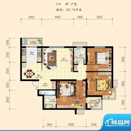 和平时光户型图11-M7 3室2厅2卫面积:121.67平米