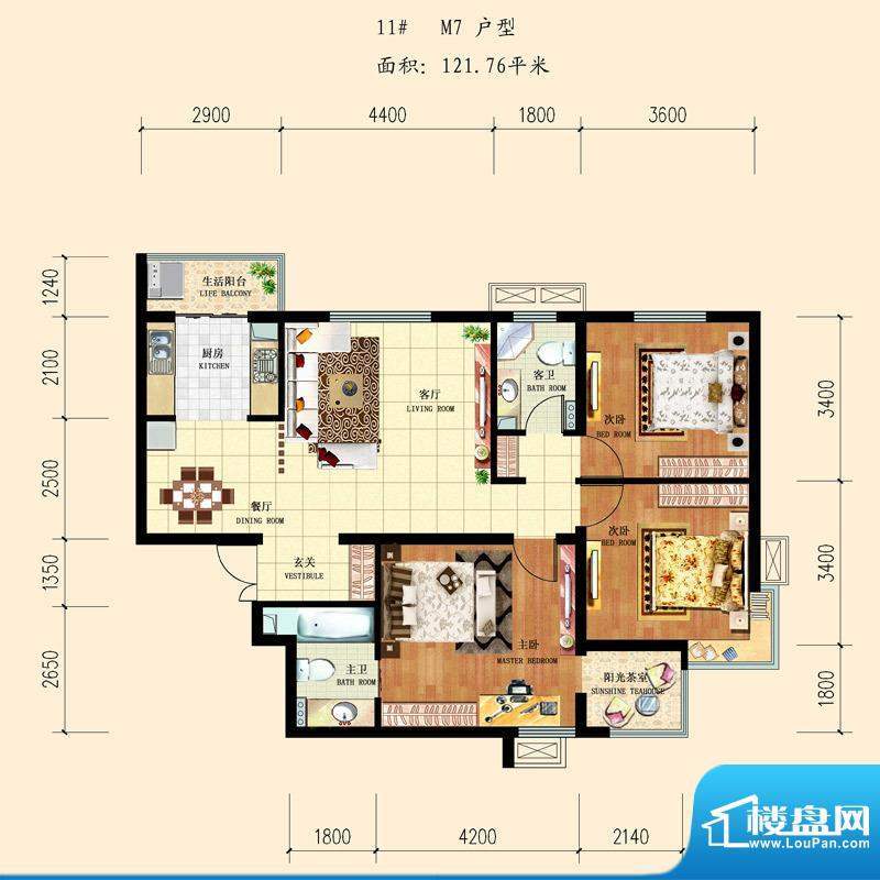 和平时光户型图11-M7 3室2厅2卫面积:121.67平米