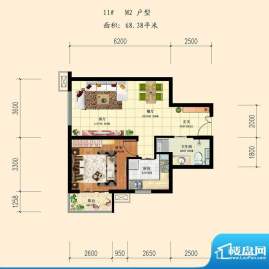 和平时光户型图11-M2 1室2厅1卫面积:68.38平米