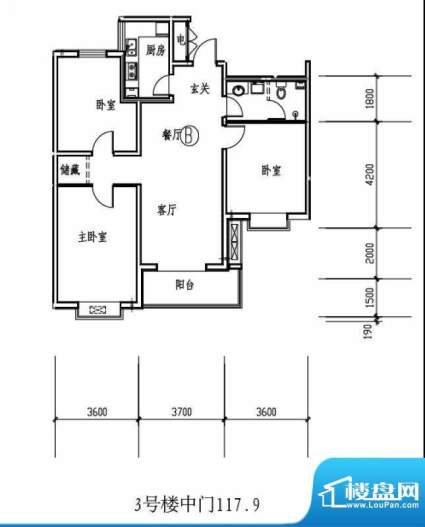 北关景城户型图3#户型2 3室2厅面积:117.90平米