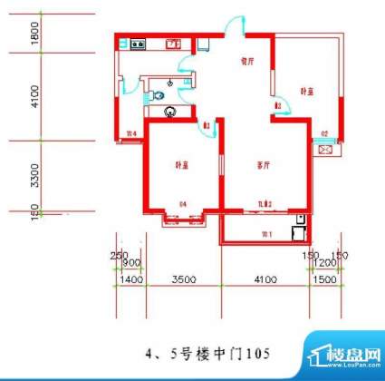 北关景城户型图4、5#户型1 2室面积:105.00平米