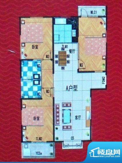 北关景城户型图一期A户型 3室2面积:137.25平米