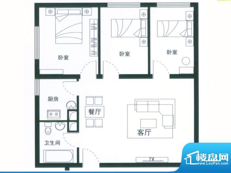 青岛宝门公寓户型图3户型 3室1面积:100.28平米