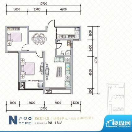 天水丽城户型图4号楼 N户型2面积:98.18平米