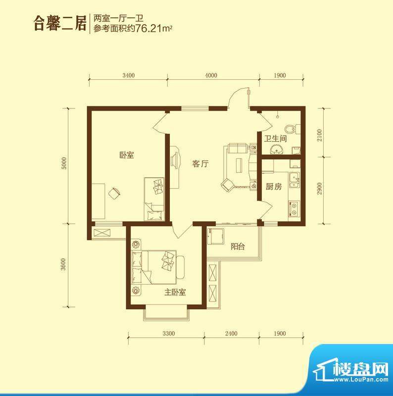 和合美家户型图合馨二居2室1面积:76.21平米