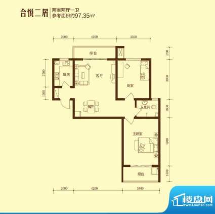 和合美家户型图合悦二居 2室2厅面积:97.35平米