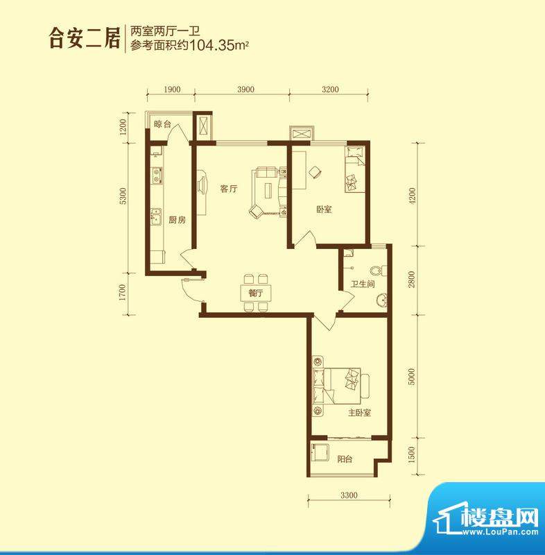 和合美家户型图合安二居2室2面积:104.35平米