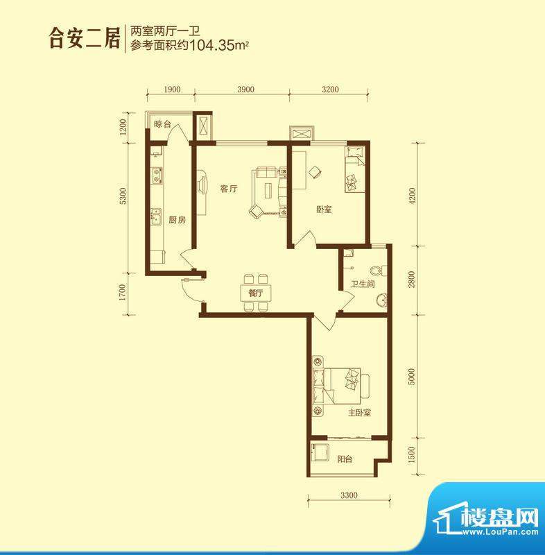 和合美家户型图合安二居2室2面积:104.35平米