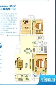 正商蓝海港湾户型图户型图 3室面积:89.00平米