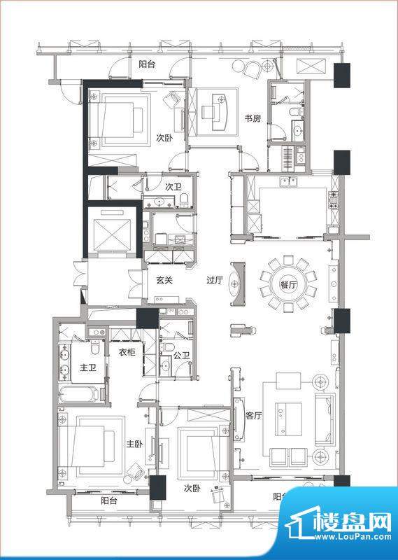 绿城紫薇公馆户型图户型图 4室面积:336.00平米