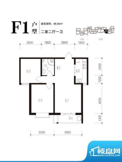 珠峰国际花园三期户型图26#F1户面积:88.83平米