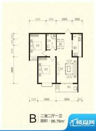 芝兰明仕二期户型图户型-B 2室面积:96.76平米