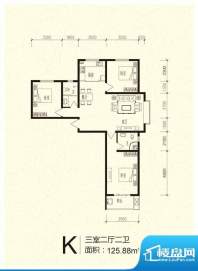 芝兰明仕二期户型图户型-K（售面积:125.88平米