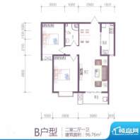 芝兰明仕二期户型图B户型96.76面积:96.76平米