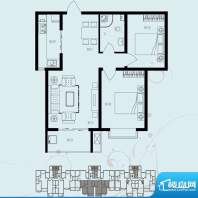 北部时光户型图D5 两室两厅一卫面积:91.52平米