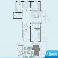 北部时光户型图B3 三室两厅两卫面积:141.89平米