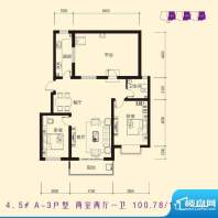 香木林户型图D区 4、5# A-3户型面积:100.78平米