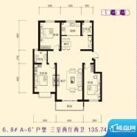 香木林户型图D区 6、8# A-6’户面积:135.74平米