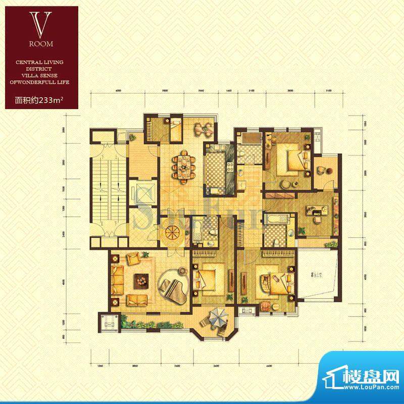 远见户型图二期 V户型 4室2厅3面积:233.00平米