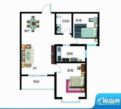 翰林雅筑户型图7号楼D户型 2室面积:90.18平米