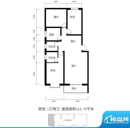 翰林雅筑户型图2号跃层 2室2厅面积:123.79平米
