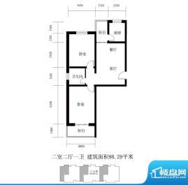 翰林雅筑户型图11号楼标准层 2面积:98.29平米