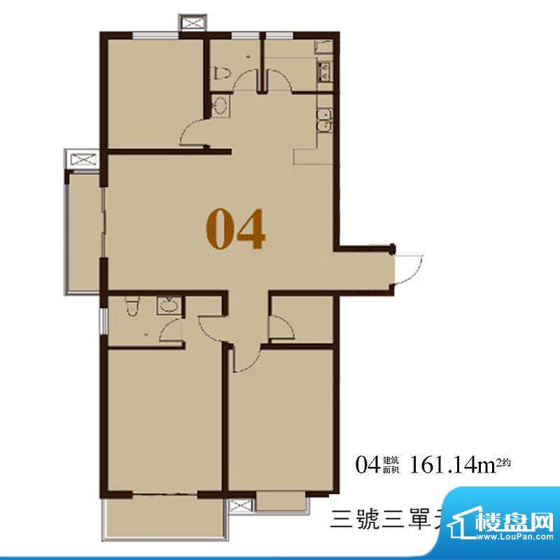 华域城户型图3号楼 3单元 04户面积:161.14平米