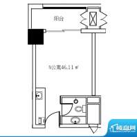 华域城户型图5号楼 N公寓 1室1面积:46.11平米